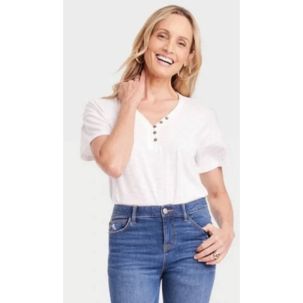 NEW Knox Rose Short Sleeve Henley Tunic Top